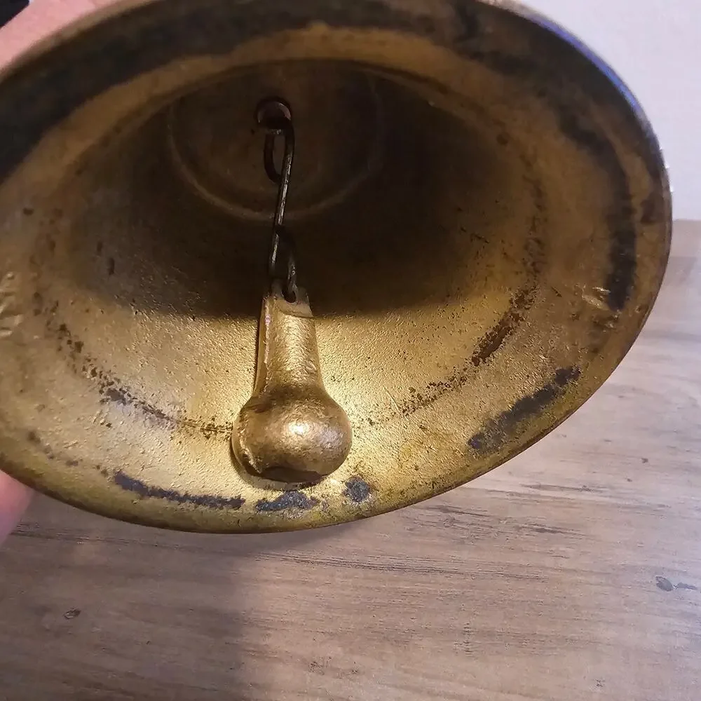 Vintage Brass Carved Hand Bell Heavy MCM Collectible 5